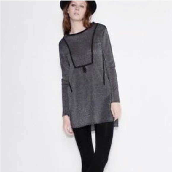 Zadig & Voltaire Metallic Shift Dress Small Crew Neck Long Sleeves Silver Black - Picture 2 of 16